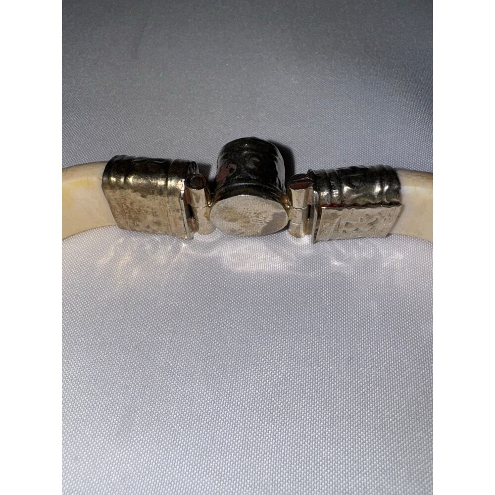 Mid-Century Carved Bone // Faux Ivory Cuff //Amethyst Bracelet - Picture 6 of 8